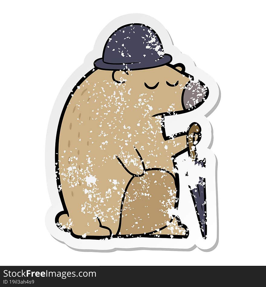 distressed sticker of a cartoon business bear