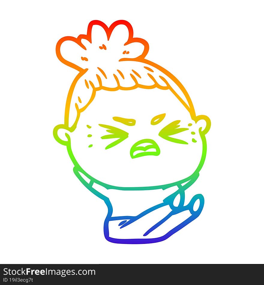 rainbow gradient line drawing of a cartoon angry woman