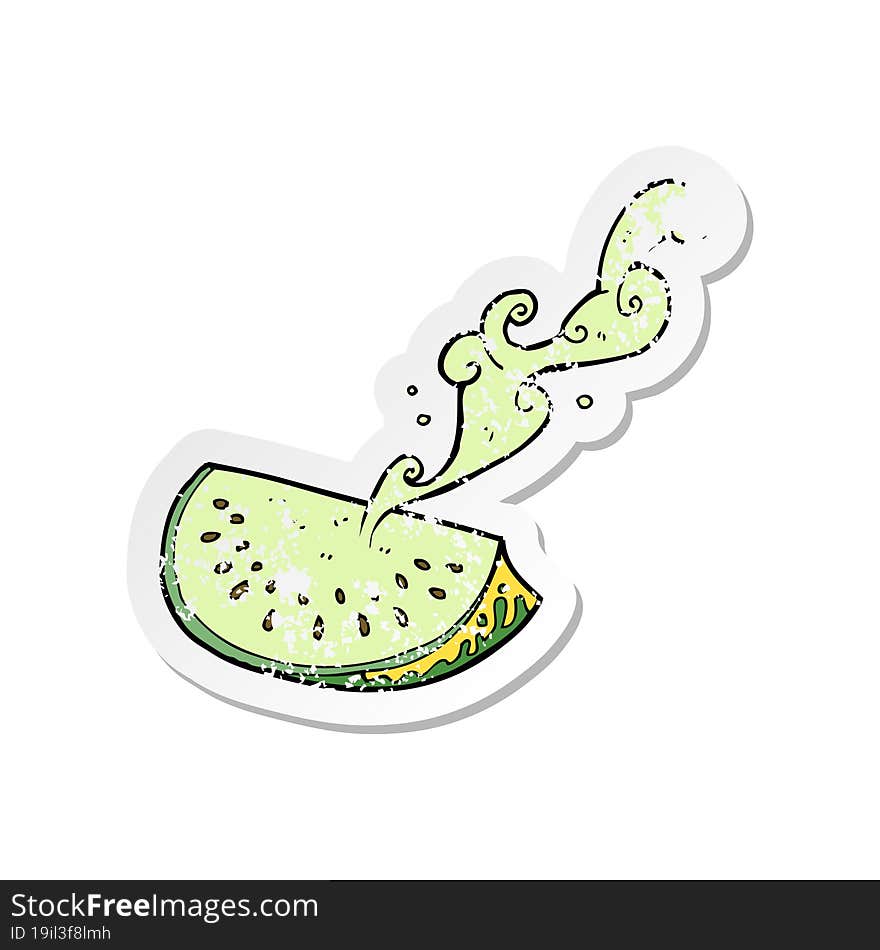 Retro Distressed Sticker Of A Cartoon Melon