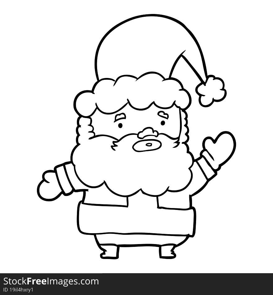 line drawing of a santa claus waving. line drawing of a santa claus waving