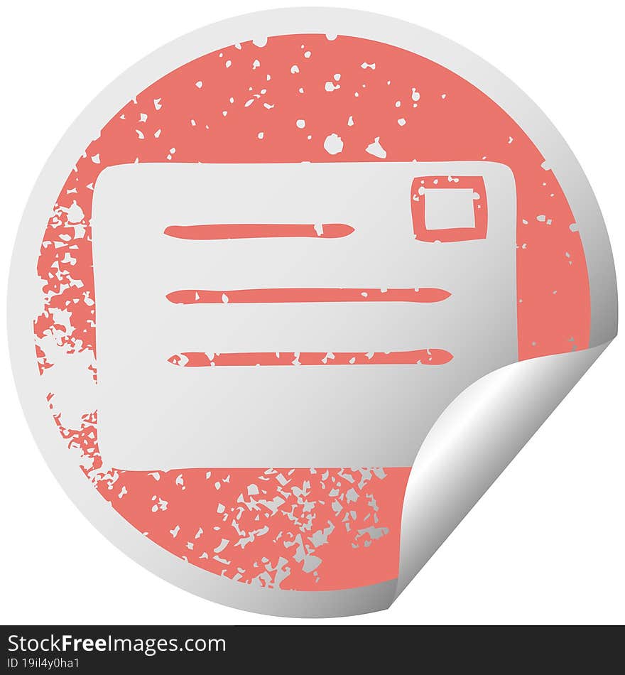 distressed circular peeling sticker symbol of a letter