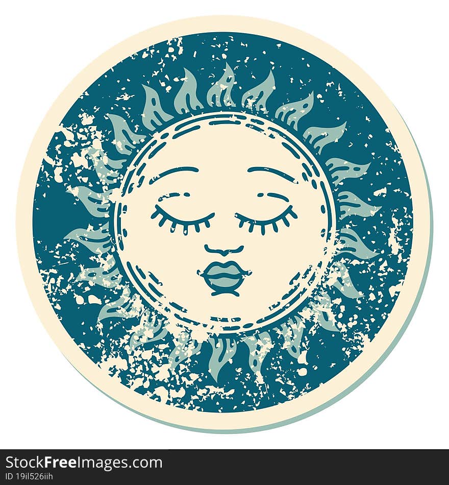 distressed sticker tattoo style icon of a sun