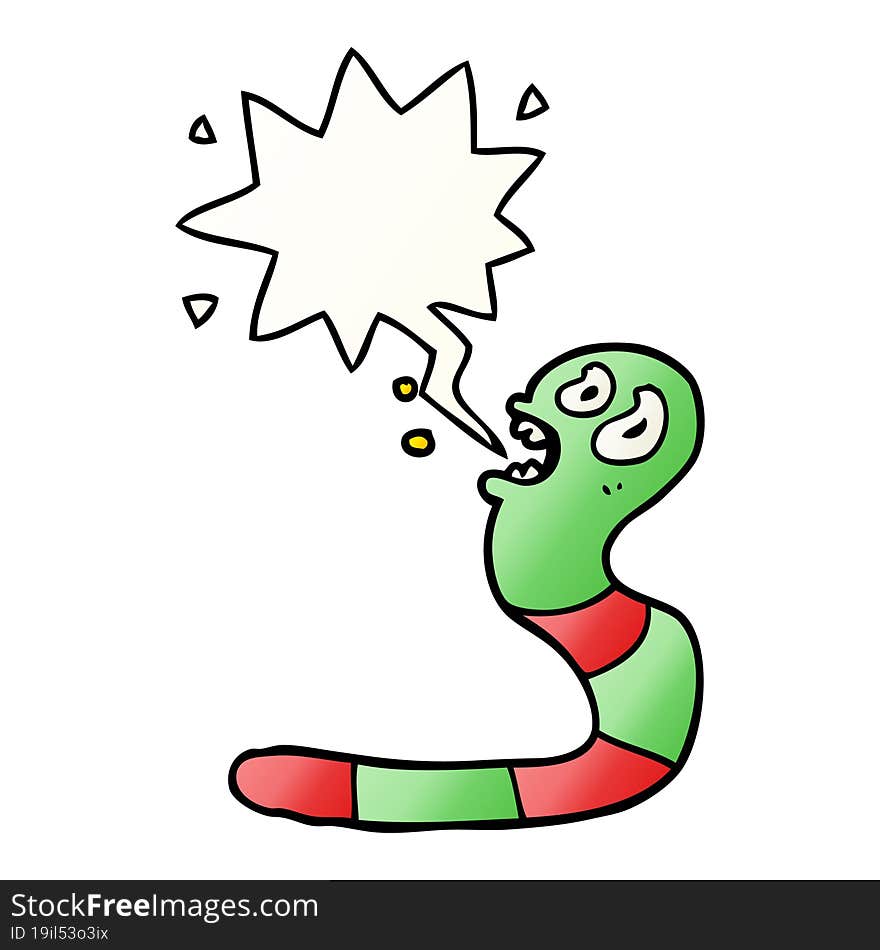 cartoon frightened worm and speech bubble in smooth gradient style