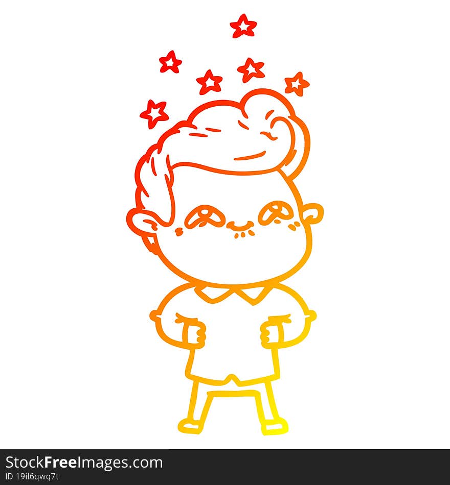 warm gradient line drawing of a cartoon excited man