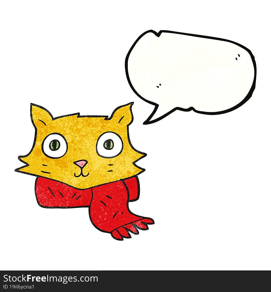 speech bubble textured cartoon cat wearing scarf