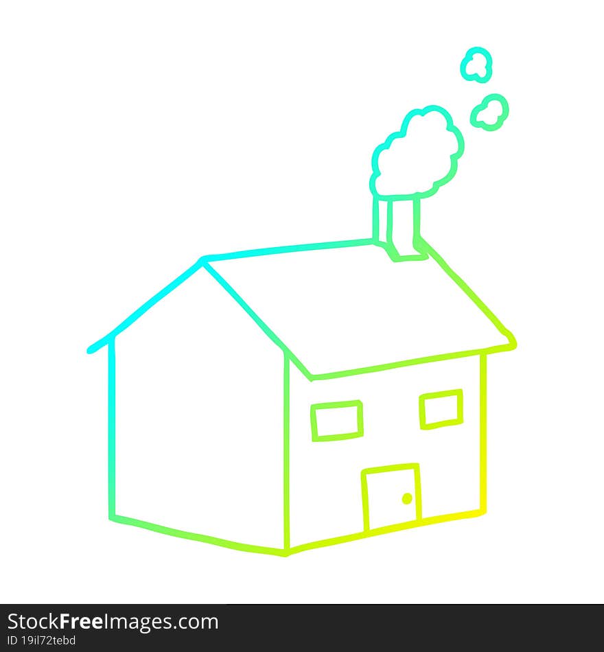 Cold Gradient Line Drawing Cartoon House