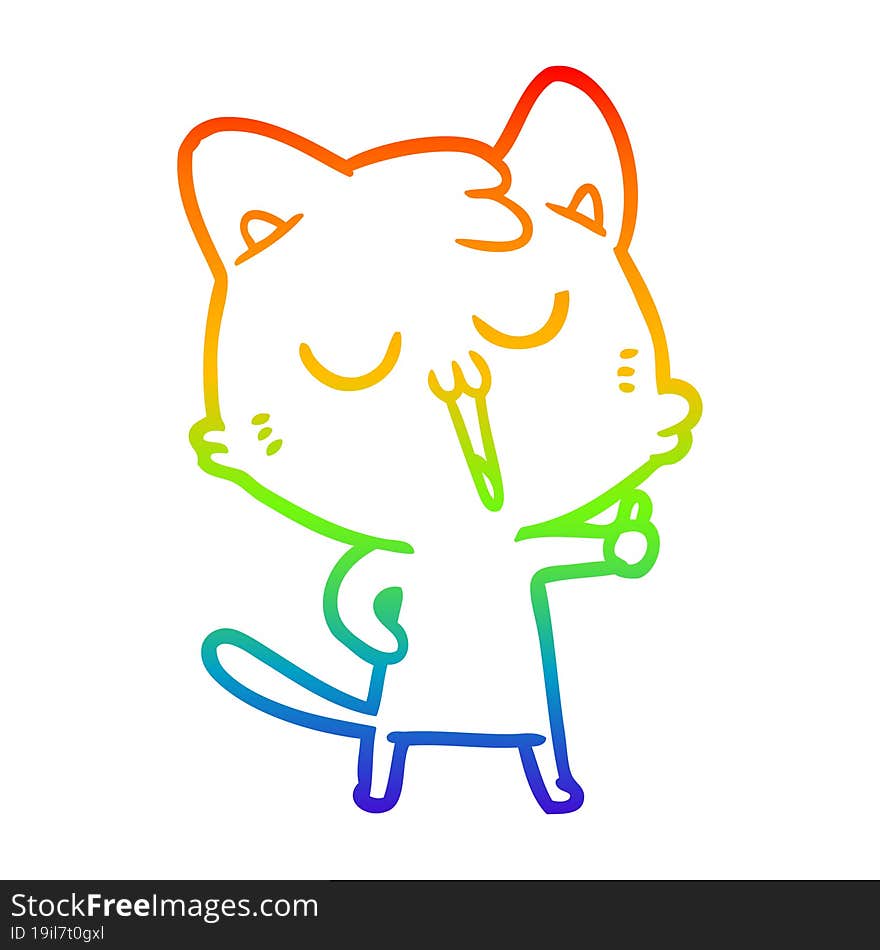 rainbow gradient line drawing cartoon cat singing