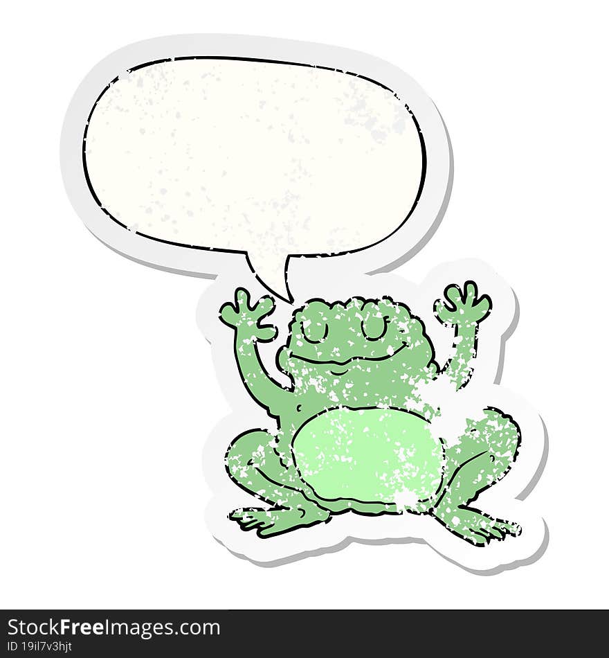 cartoon frog and speech bubble distressed sticker