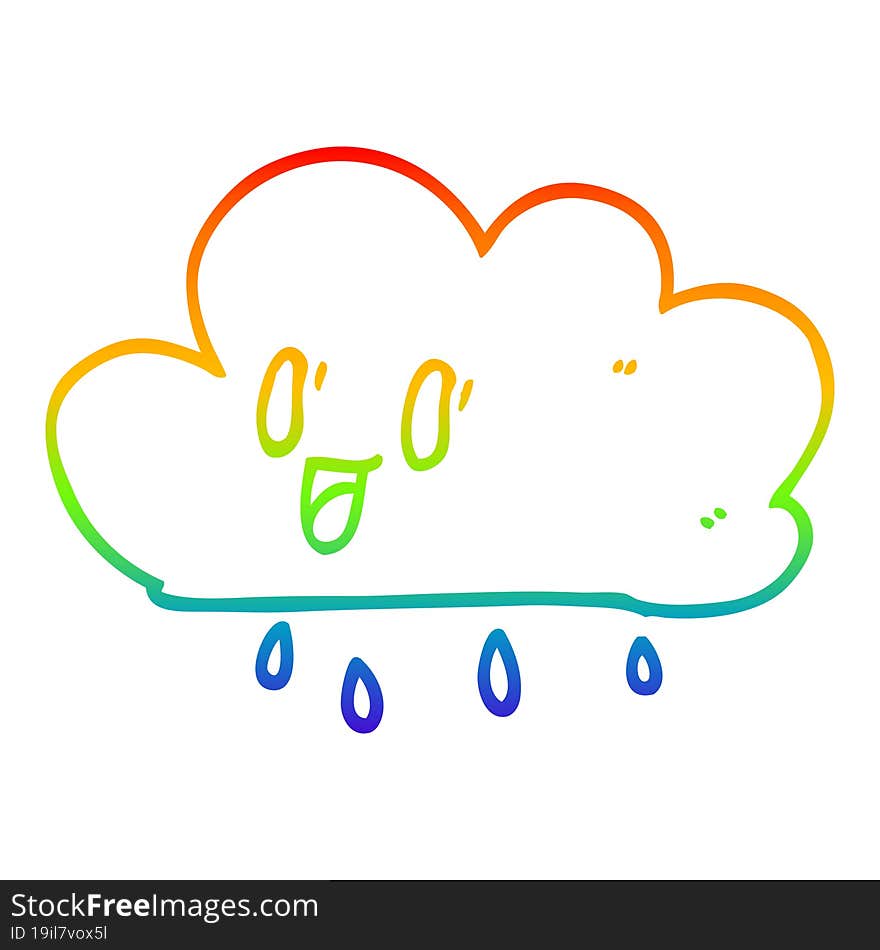 rainbow gradient line drawing cartoon happy grey cloud