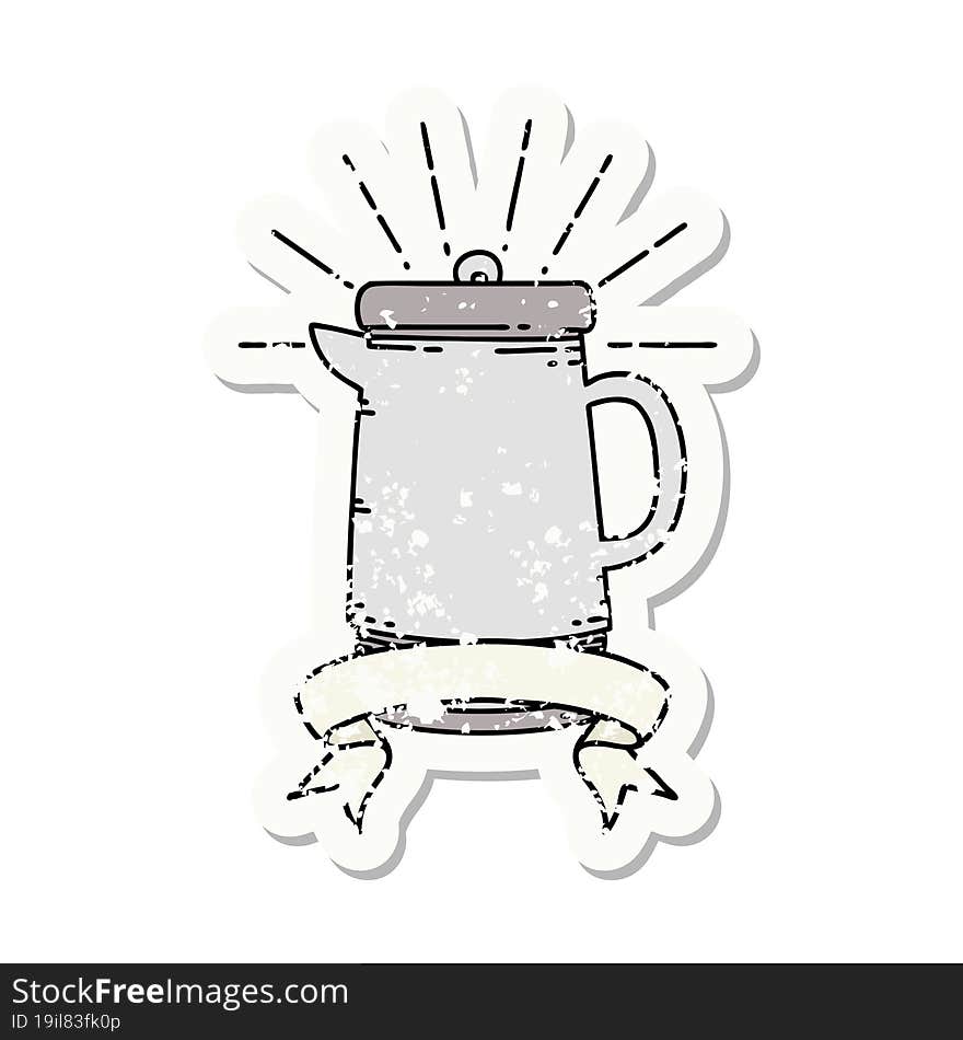 grunge sticker of tattoo style coffee pot