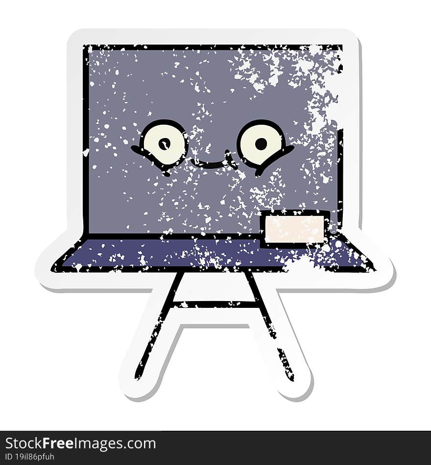 distressed sticker of a cute cartoon chalkboard