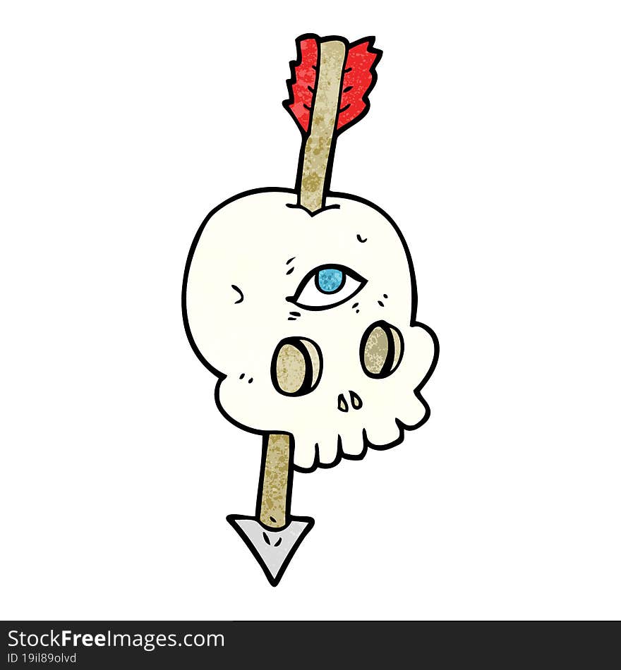 Textured Cartoon Magic Skull With Arrow Through Brain