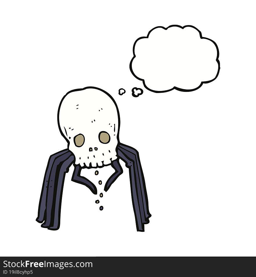 Cartoon Spooky Skull Spider With Thought Bubble