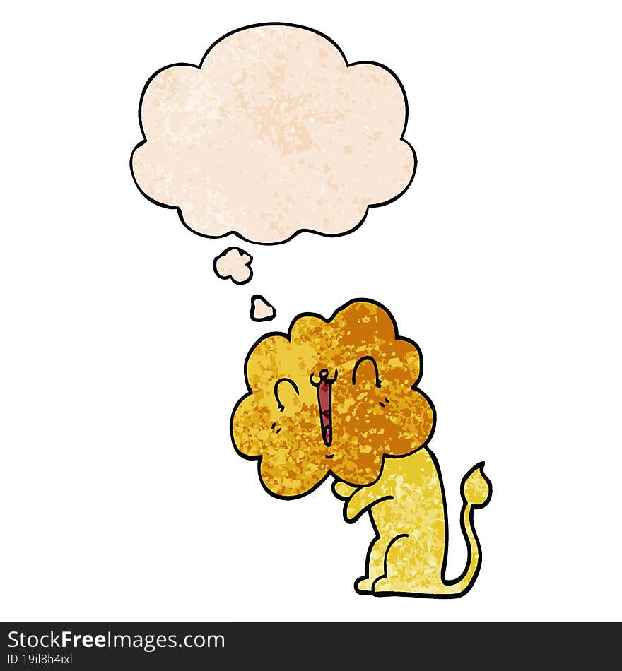 Cute Cartoon Lion And Thought Bubble In Grunge Texture Pattern Style