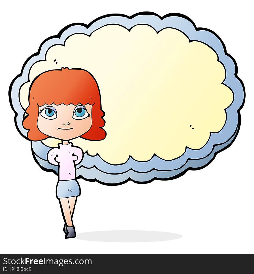 cartoon woman in front of cloud