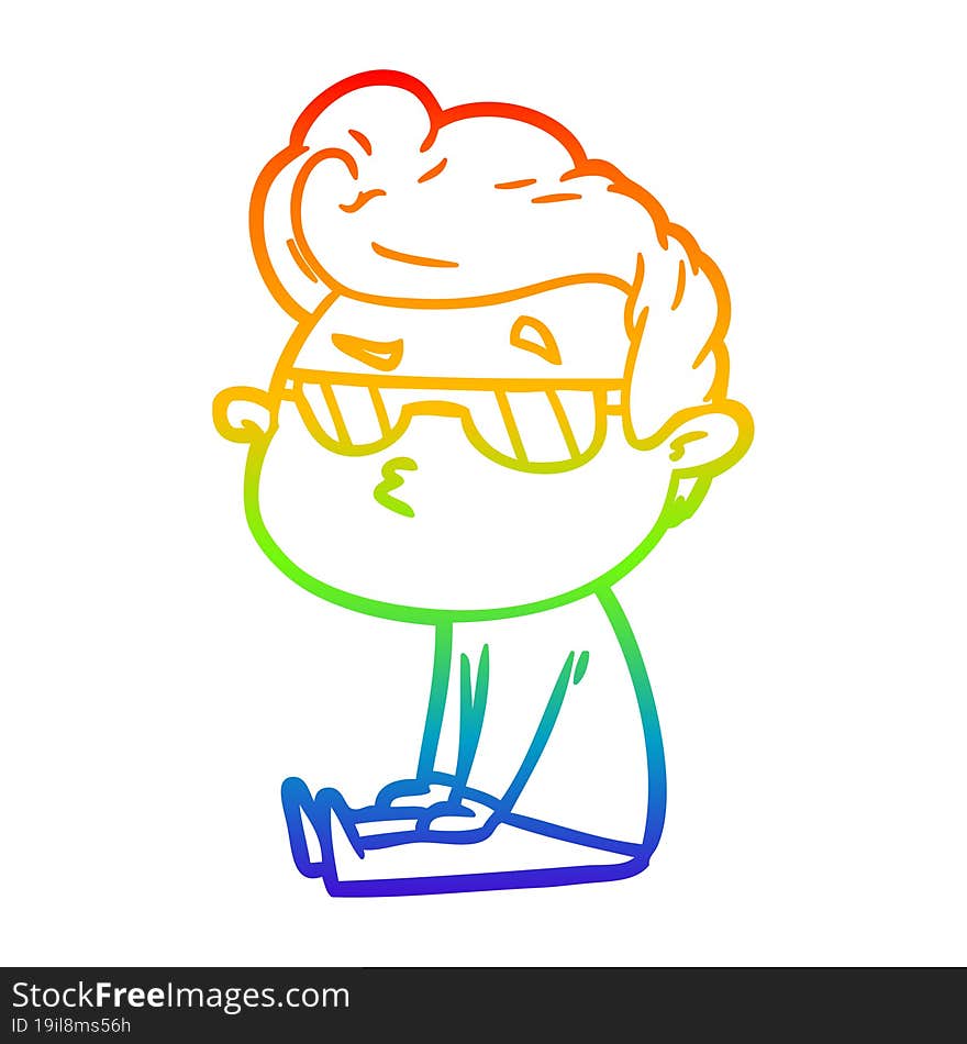 Rainbow Gradient Line Drawing Cartoon Cool Guy