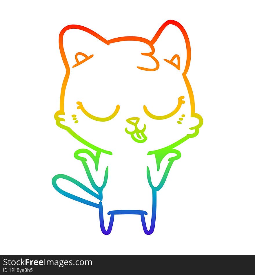 Rainbow Gradient Line Drawing Cartoon Cat Shrugging Shoulders