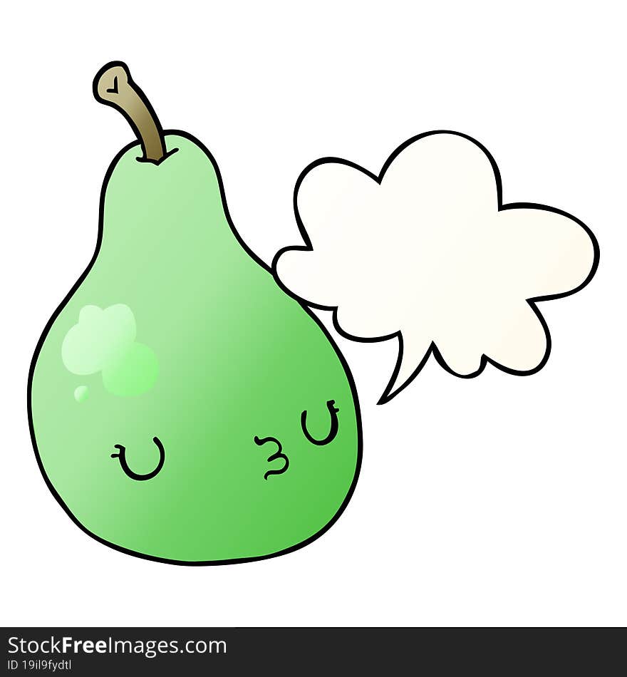 cartoon pear and speech bubble in smooth gradient style