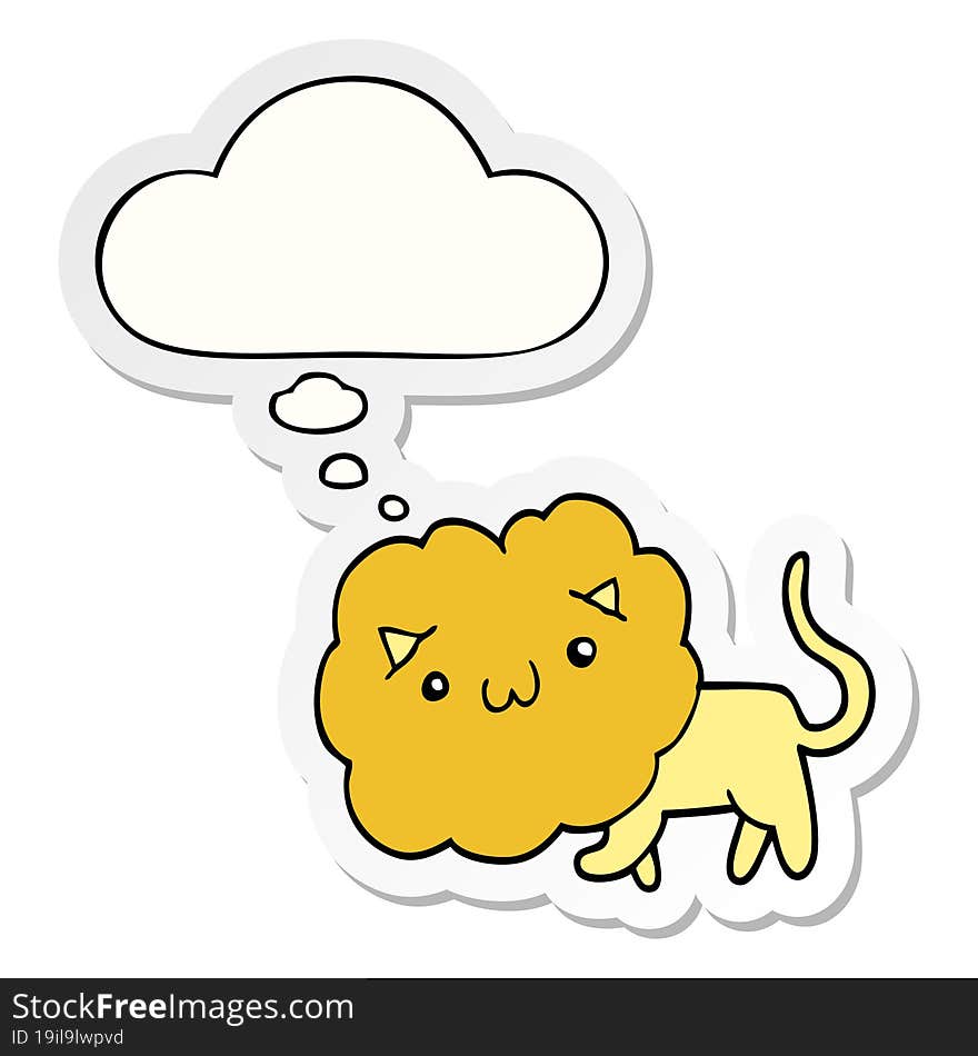 Cute Cartoon Lion And Thought Bubble As A Printed Sticker