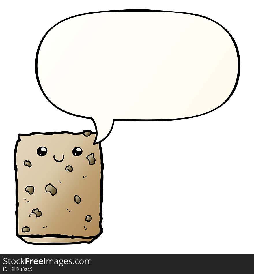 cartoon biscuit and speech bubble in smooth gradient style