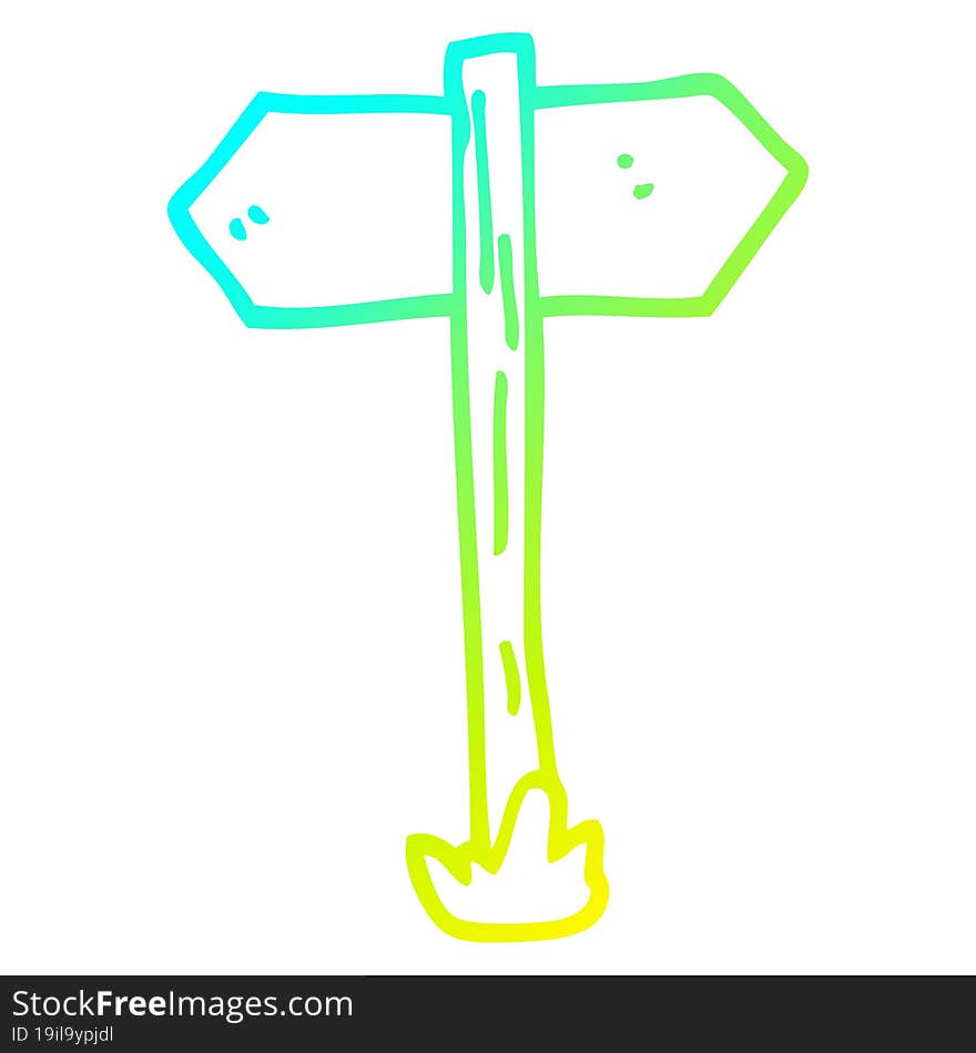 cold gradient line drawing of a cartoon sign posts