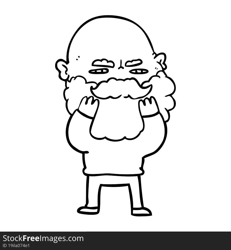 cartoon man with beard frowning checking his beard. cartoon man with beard frowning checking his beard