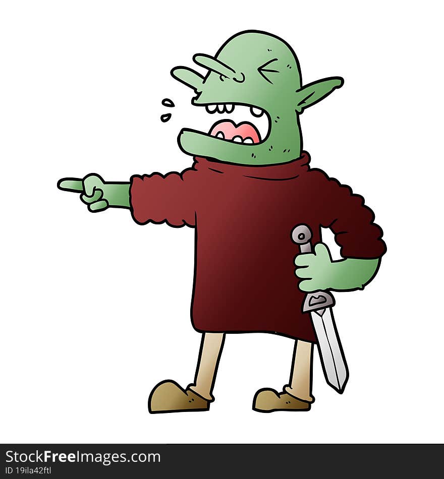 cartoon goblin with knife. cartoon goblin with knife