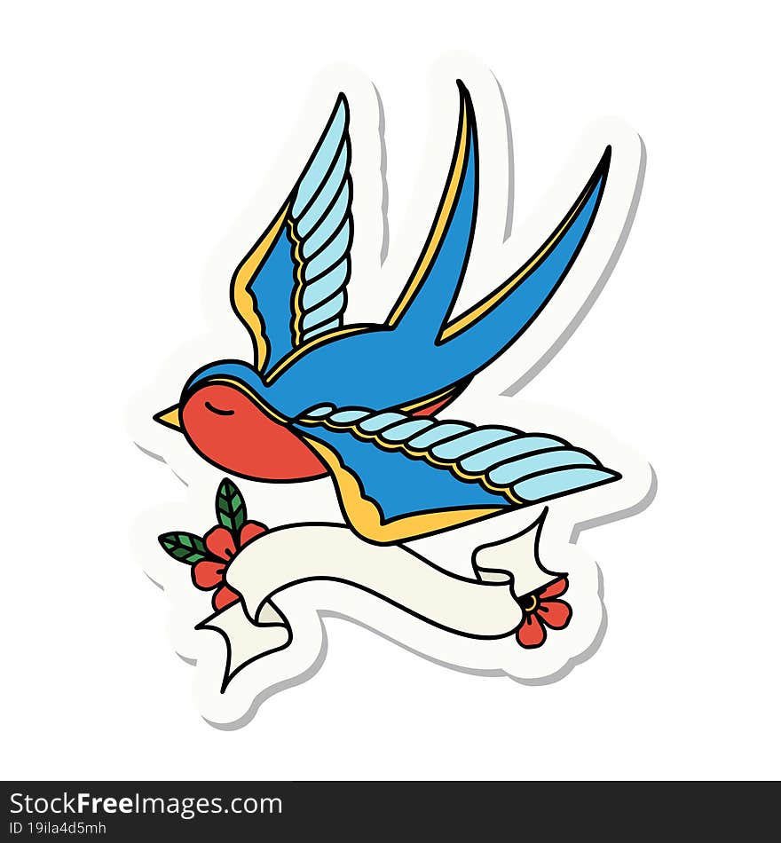 tattoo sticker with banner of a swallow