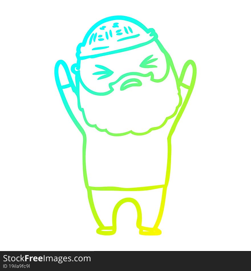 cold gradient line drawing cartoon man with beard