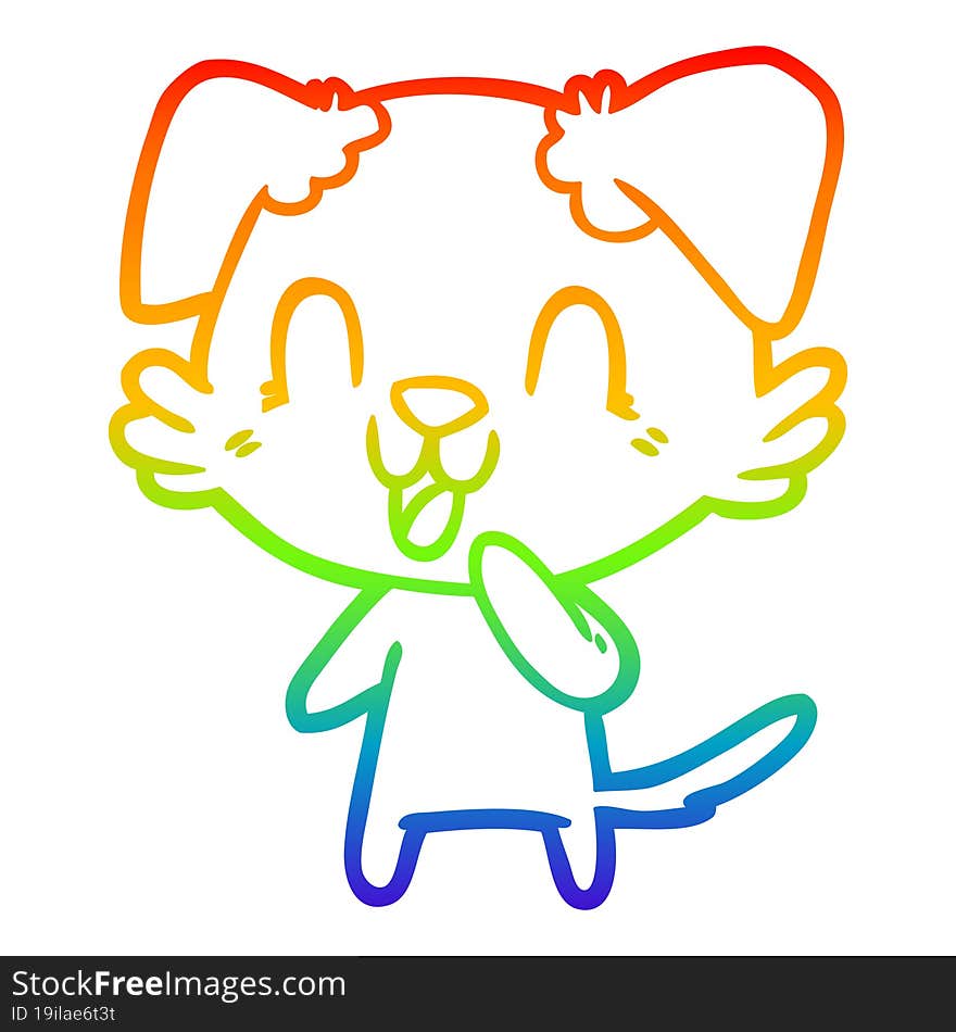 rainbow gradient line drawing of a laughing cartoon dog