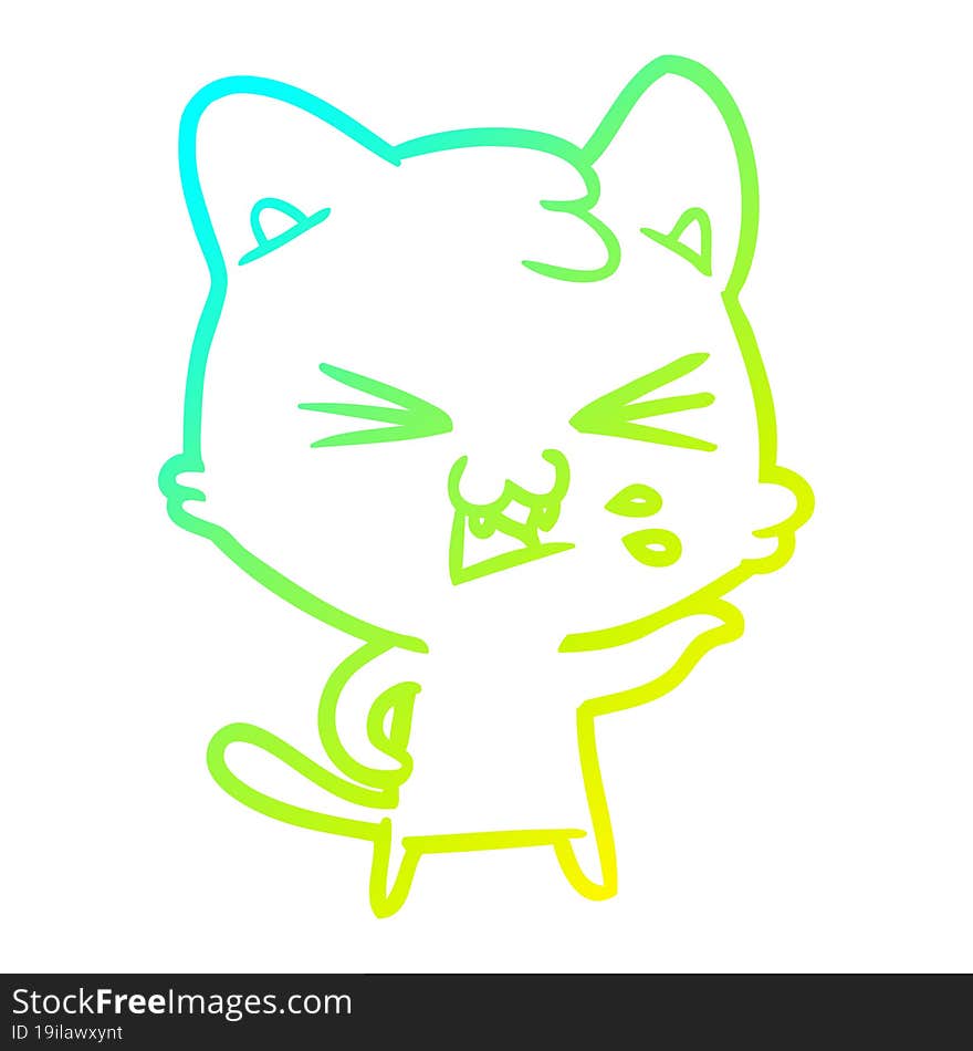 cold gradient line drawing cartoon cat hissing