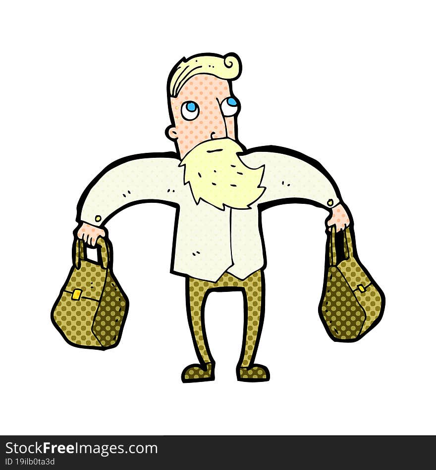 Cartoon Hipster Man Carrying Bags