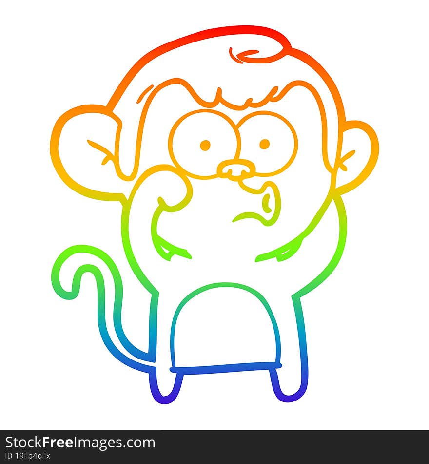 rainbow gradient line drawing cartoon hooting monkey