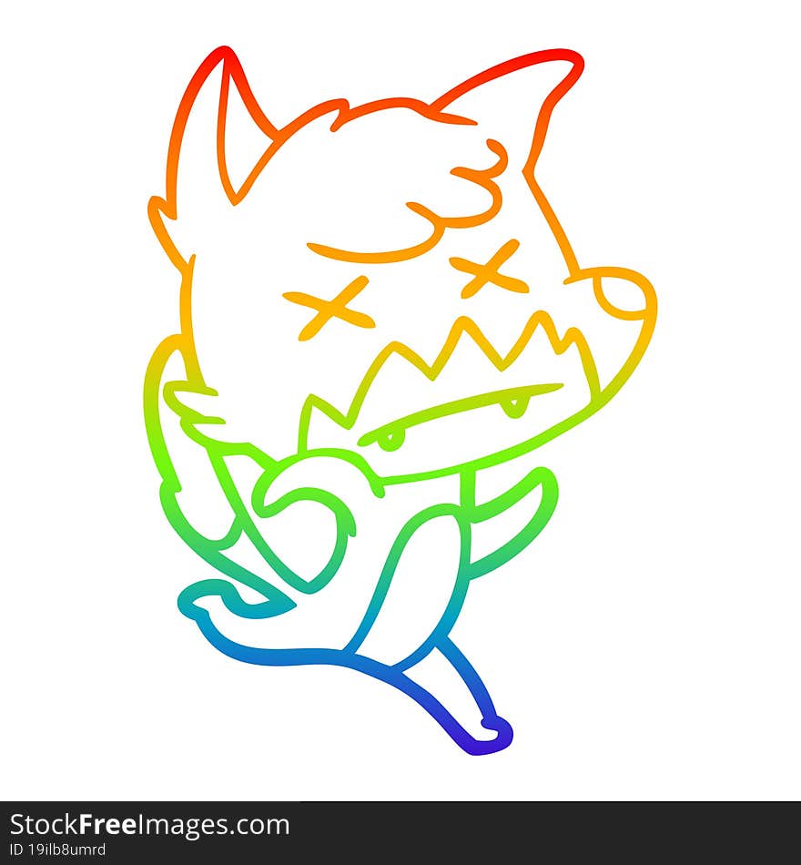 Rainbow Gradient Line Drawing Cartoon Cross Eyed Fox