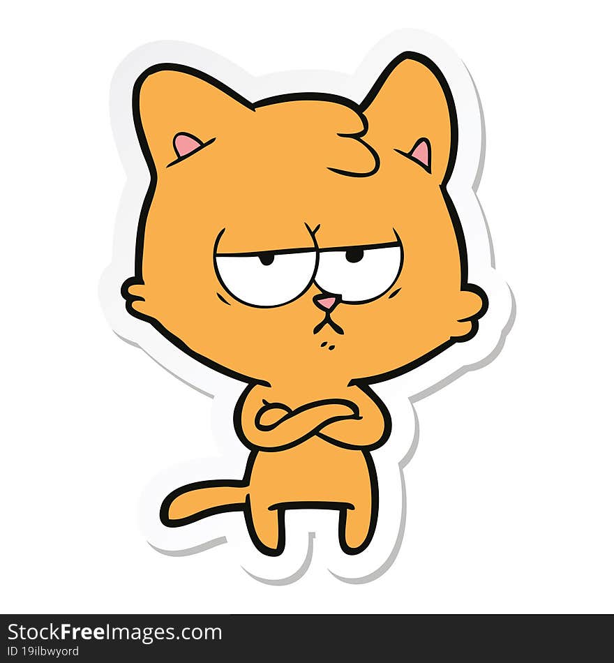 sticker of a bored cartoon cat