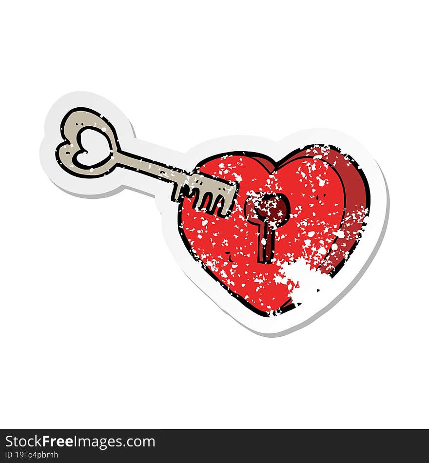 retro distressed sticker of a cartoon heart with keyhole