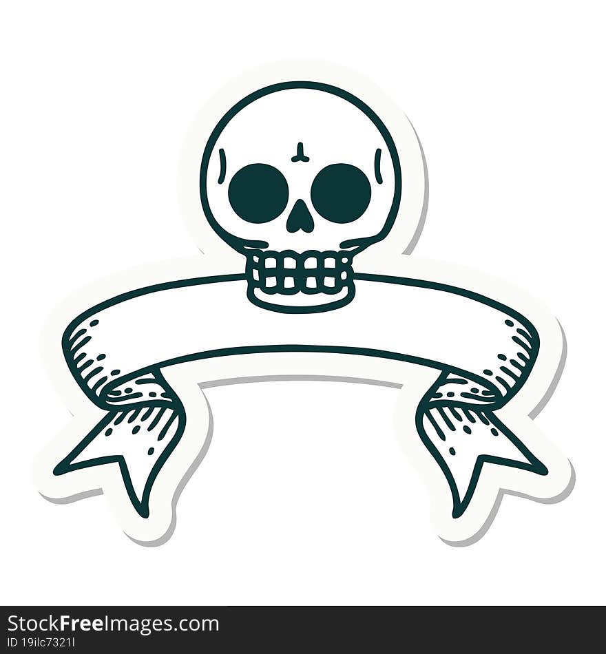 tattoo sticker with banner of a skull