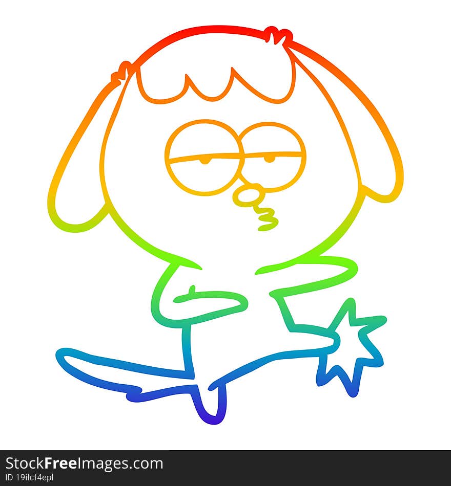 Rainbow Gradient Line Drawing Cartoon Bored Dog Kicking Leg