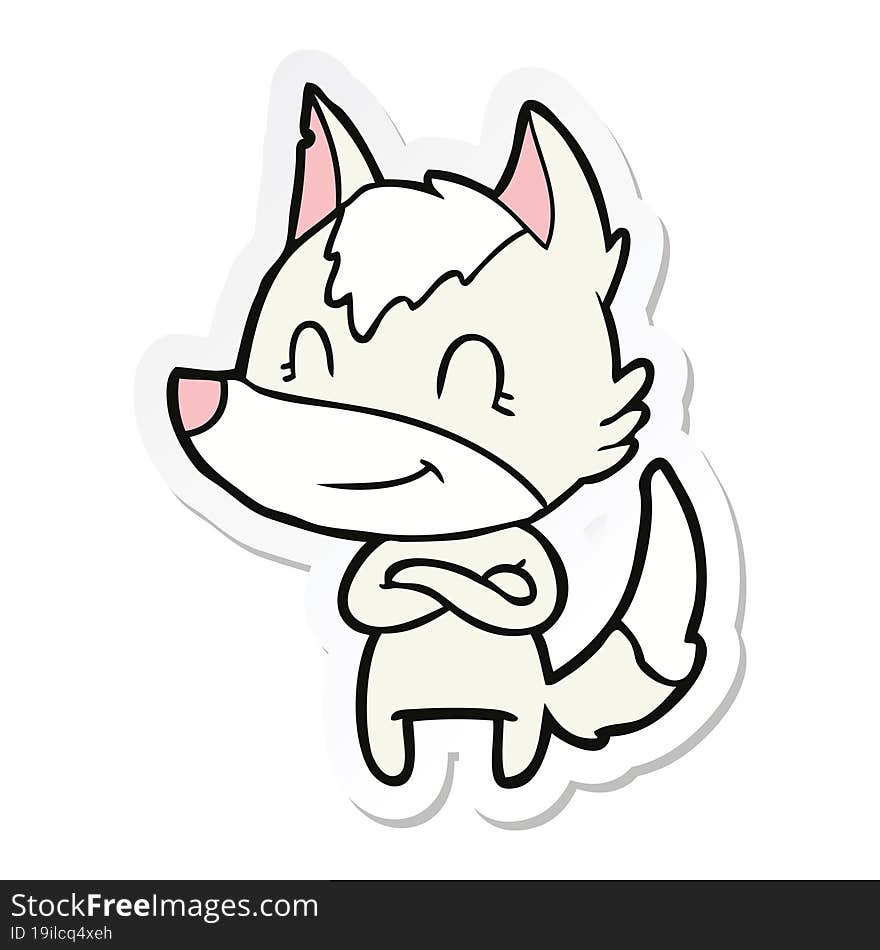 sticker of a friendly cartoon wolf