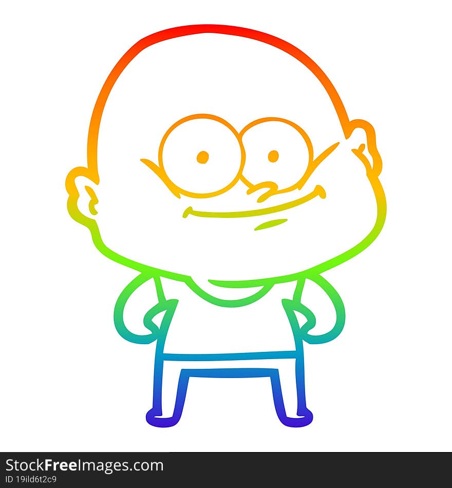 Rainbow Gradient Line Drawing Cartoon Bald Man Staring