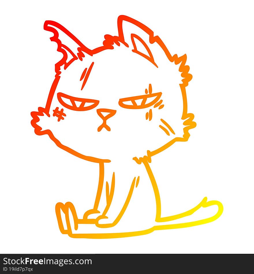 warm gradient line drawing tough cartoon cat sitting