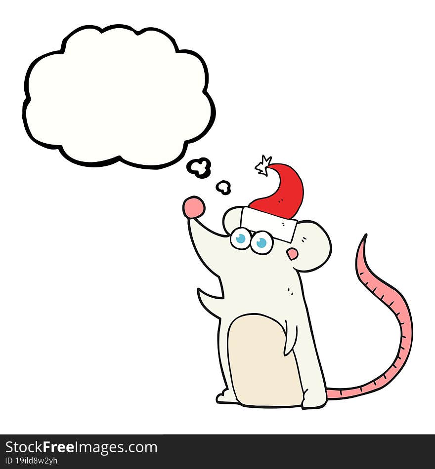 thought bubble cartoon mouse in christmas hat