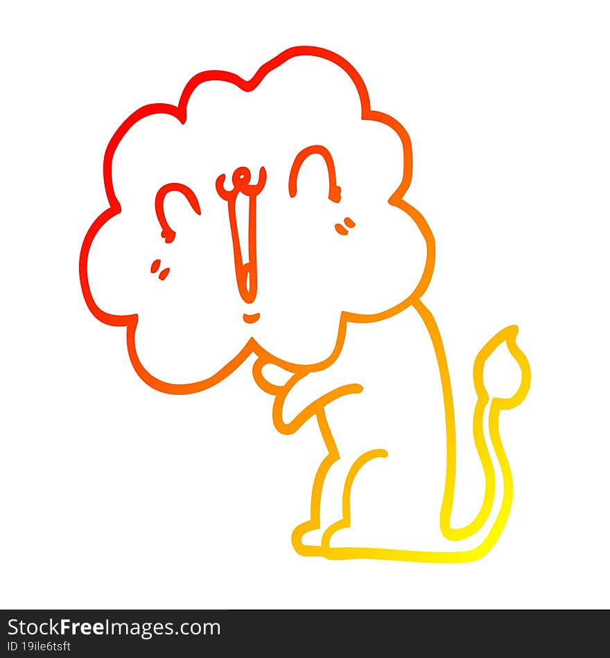 warm gradient line drawing cute cartoon lion