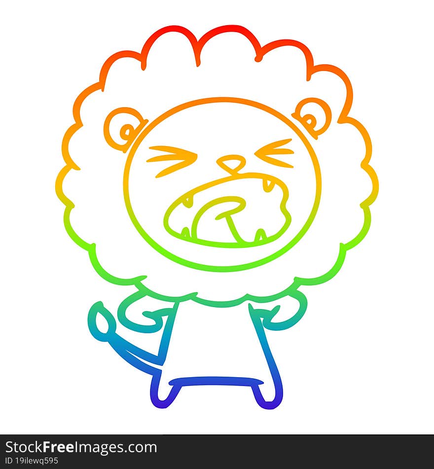 rainbow gradient line drawing cartoon angry lion