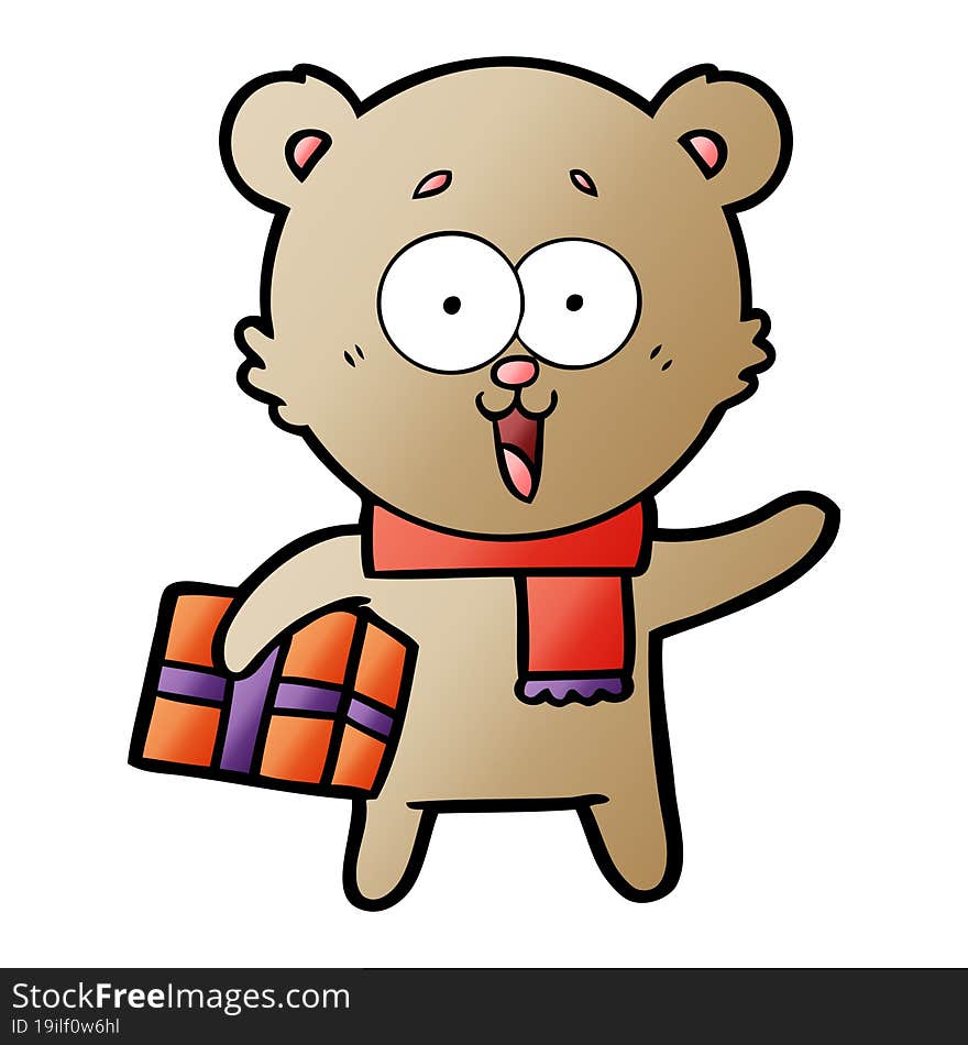 laughing teddy  bear with christmas present. laughing teddy  bear with christmas present