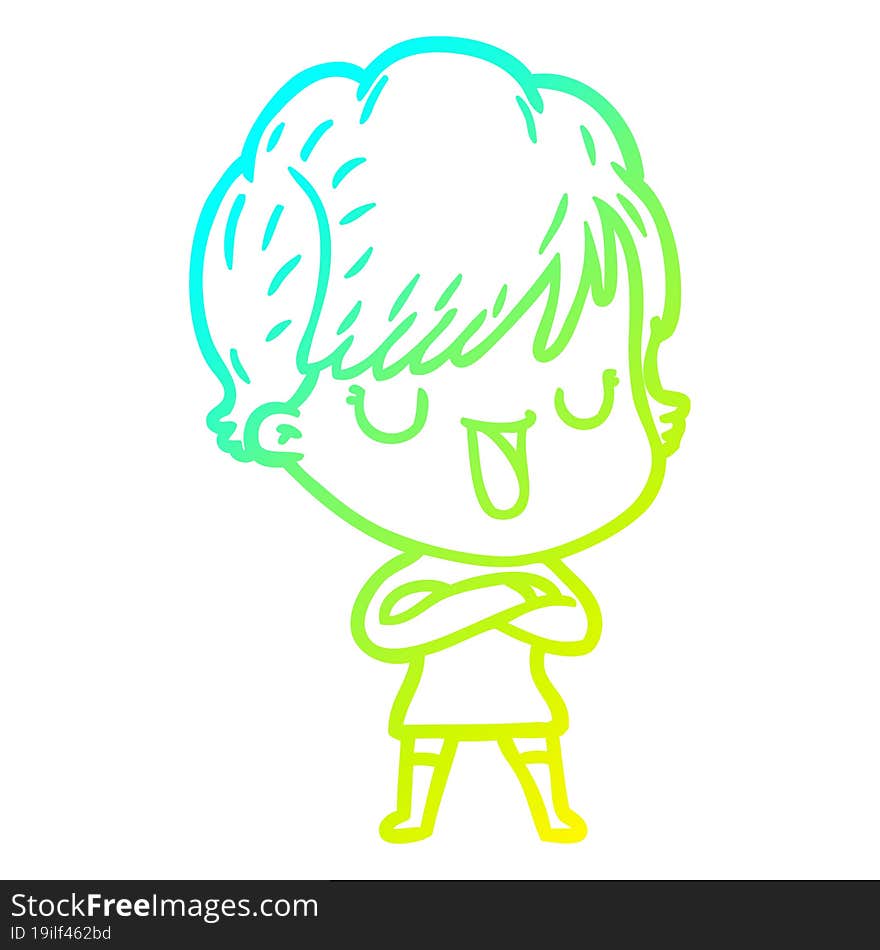 cold gradient line drawing of a cartoon woman talking