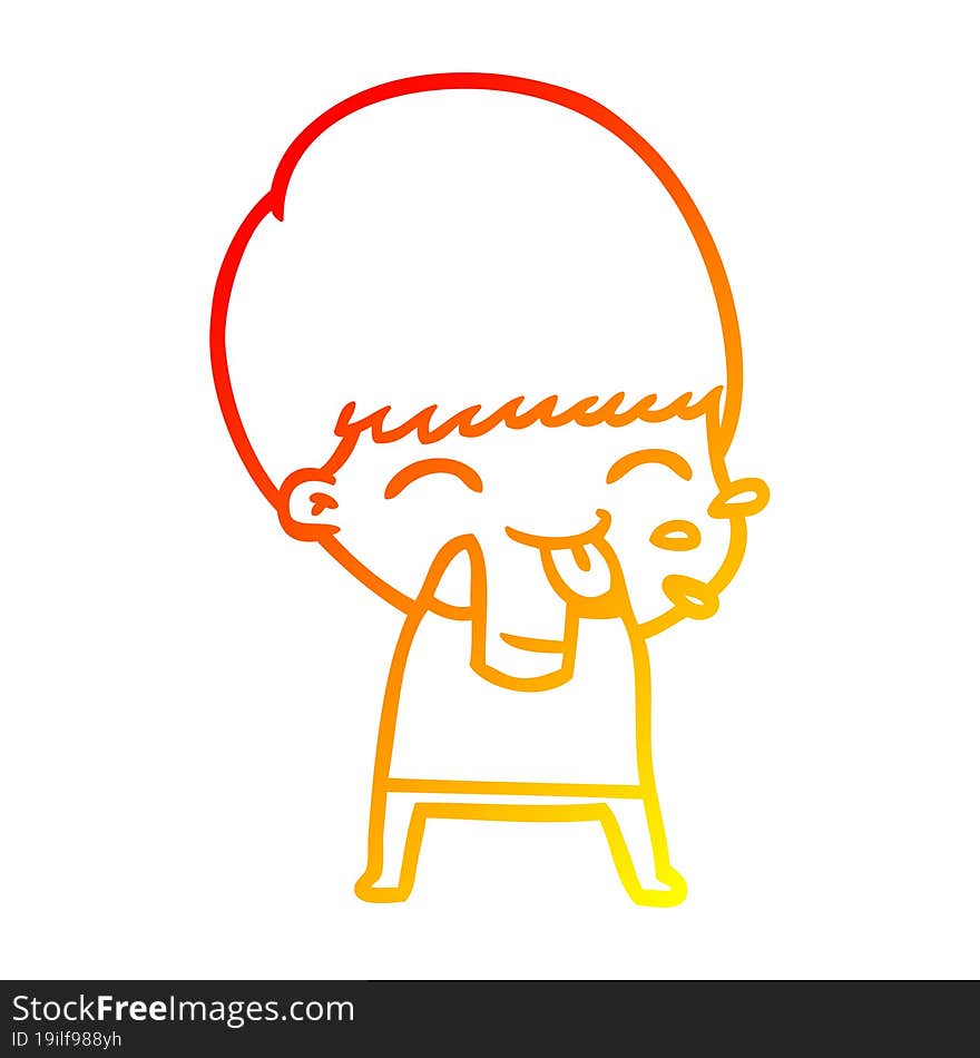 Warm Gradient Line Drawing Cartoon Boy Blowing Raspberry