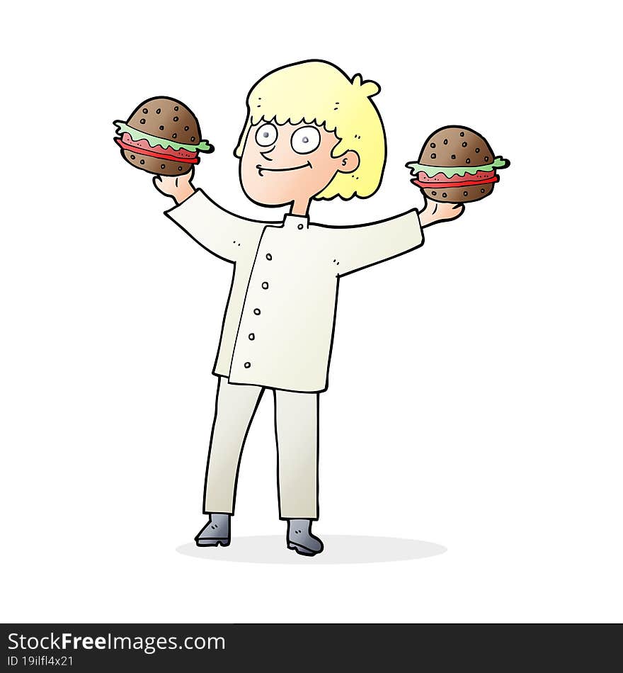 cartoon chef with burgers