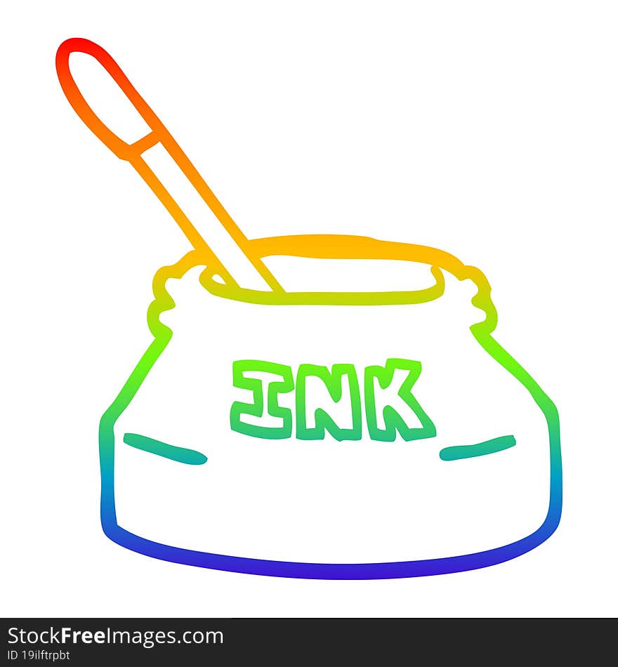 rainbow gradient line drawing of a cartoon ink pot