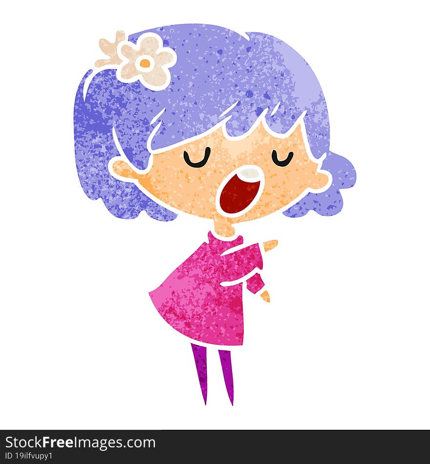 retro cartoon illustration of a cute kawaii girl. retro cartoon illustration of a cute kawaii girl